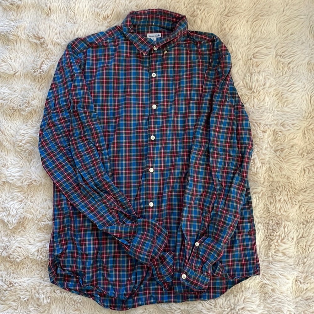 Steven Alan men’s shirt size large plaid blue red green button down dress shirt